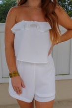 Load image into Gallery viewer, Mae Strapless Ruffle Detail Romper- White
