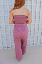 Load image into Gallery viewer, Jade Linen Smocking Ruffle Tube Top Jumpsuit- Purple
