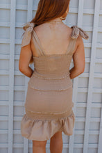 Load image into Gallery viewer, Larissa Tie Smocked Dress- Sand
