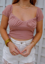 Load image into Gallery viewer, Serena Ribbed Rushed Drawstring Crop Top- Mauve
