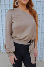 Load image into Gallery viewer, Layla One Shoulder Tie Blouse- Taupe
