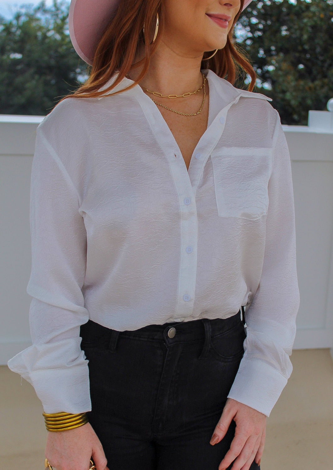 Jenny Button Down Bodysuit- White