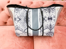 Load image into Gallery viewer, Neoprene Tote- Silver &amp; Grey Python
