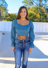 Load image into Gallery viewer, Dawn Drawstring Ruched Crop Top- Teal
