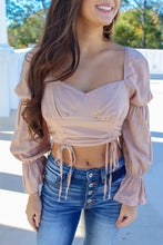 Load image into Gallery viewer, Dawn Drawstring Ruched Crop Top- Taupe
