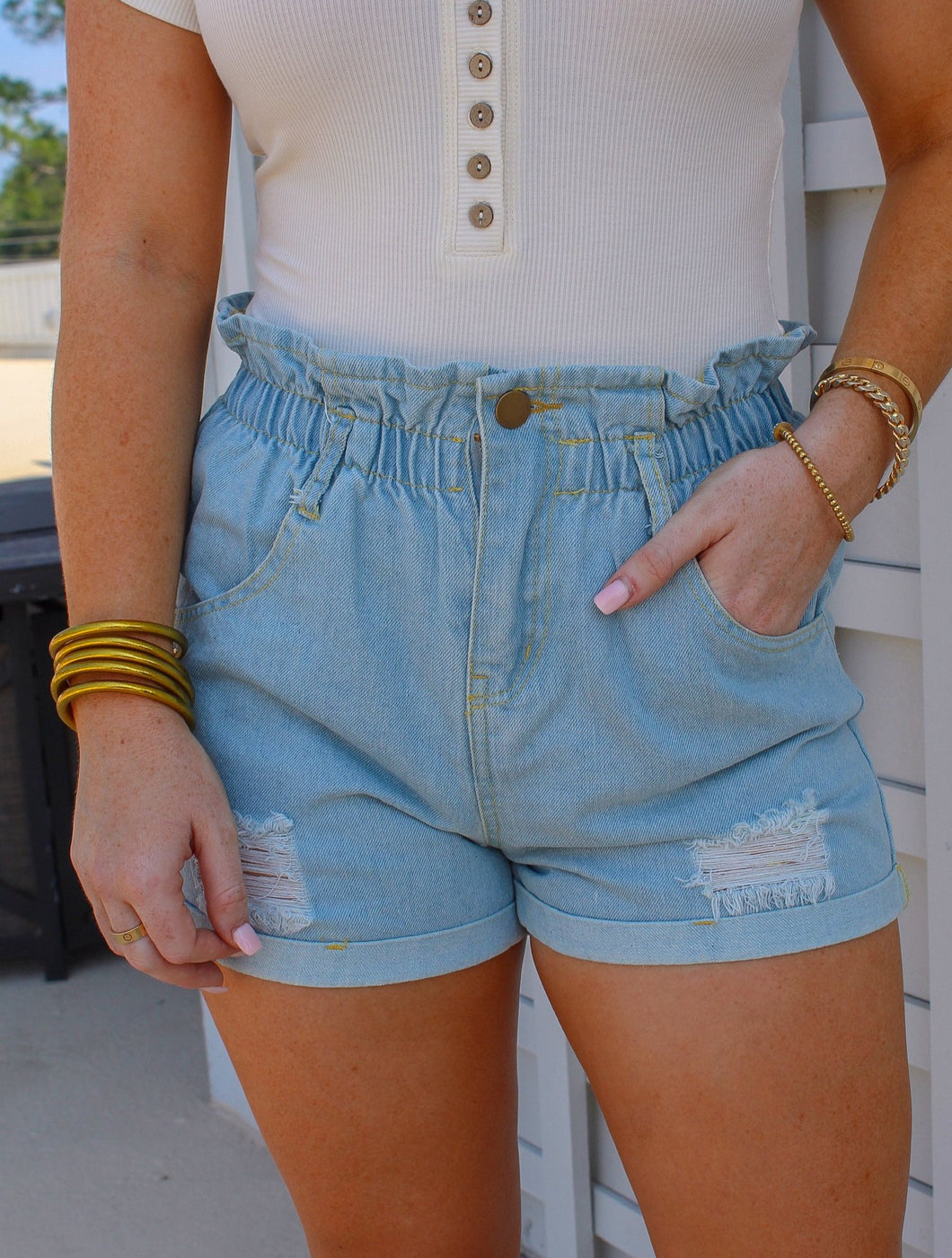 Paper Bag Shorts- Denim