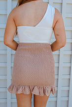 Load image into Gallery viewer, Emilee Polka Dot Smocked Mini Skirt-Taupe
