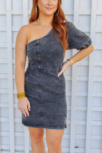 Load image into Gallery viewer, Parker One Shoulder Denim Dress- Black
