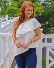 Load image into Gallery viewer, Adeline One Shoulder Ruffle Top- Off White
