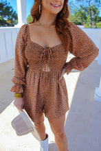 Load image into Gallery viewer, Blakely Puff Sleeve Smocked Romper- Brown
