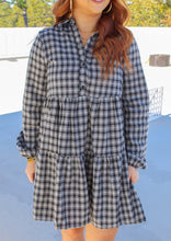 Load image into Gallery viewer, Sue Plaid Collared Babydoll Dress- Black
