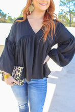 Load image into Gallery viewer, Stacy V Neck Babydoll Blouse- Black
