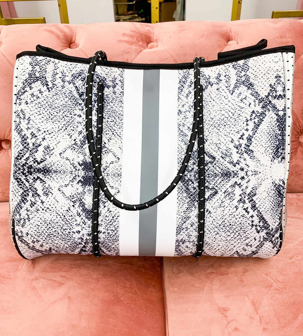 Neoprene Tote- Silver Python