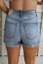 Load image into Gallery viewer, Medium Washed Fringed Shorts
