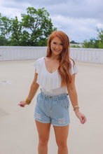 Load image into Gallery viewer, Nikki Ribbed V Neck Ruffle Bodysuit- Ivory
