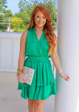 Load image into Gallery viewer, Sharon Button Down Ruffle Dress- Kelly Green
