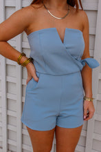Load image into Gallery viewer, Helen Misty Blue Tie Romper
