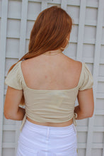Load image into Gallery viewer, Serena Ribbed Rushed Drawstring Crop Top- Beige
