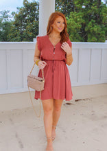 Load image into Gallery viewer, Eva Button Down Ruffle Dress- Apricot
