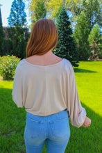Load image into Gallery viewer, Mabel Rushed Long Sleeve Crop Top- Stone
