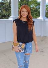 Load image into Gallery viewer, Charlotte Shoulder Pad Satin Top- Black

