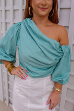 Load image into Gallery viewer, Arielle One Shoulder Balloon Sleeve Blouse- Mint
