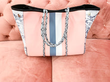 Load image into Gallery viewer, Neoprene Tote- Light Pink Snake &amp; Grey
