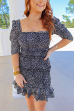 Load image into Gallery viewer, Alyssa Smocked Ruffle Chiffon Mini Dress- Black
