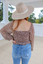 Load image into Gallery viewer, Sutton Floral Mesh Shirring Top- Chocolate
