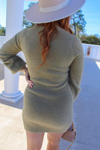 Load image into Gallery viewer, Caley Mock Neck Sweater Mini Dress- Olive
