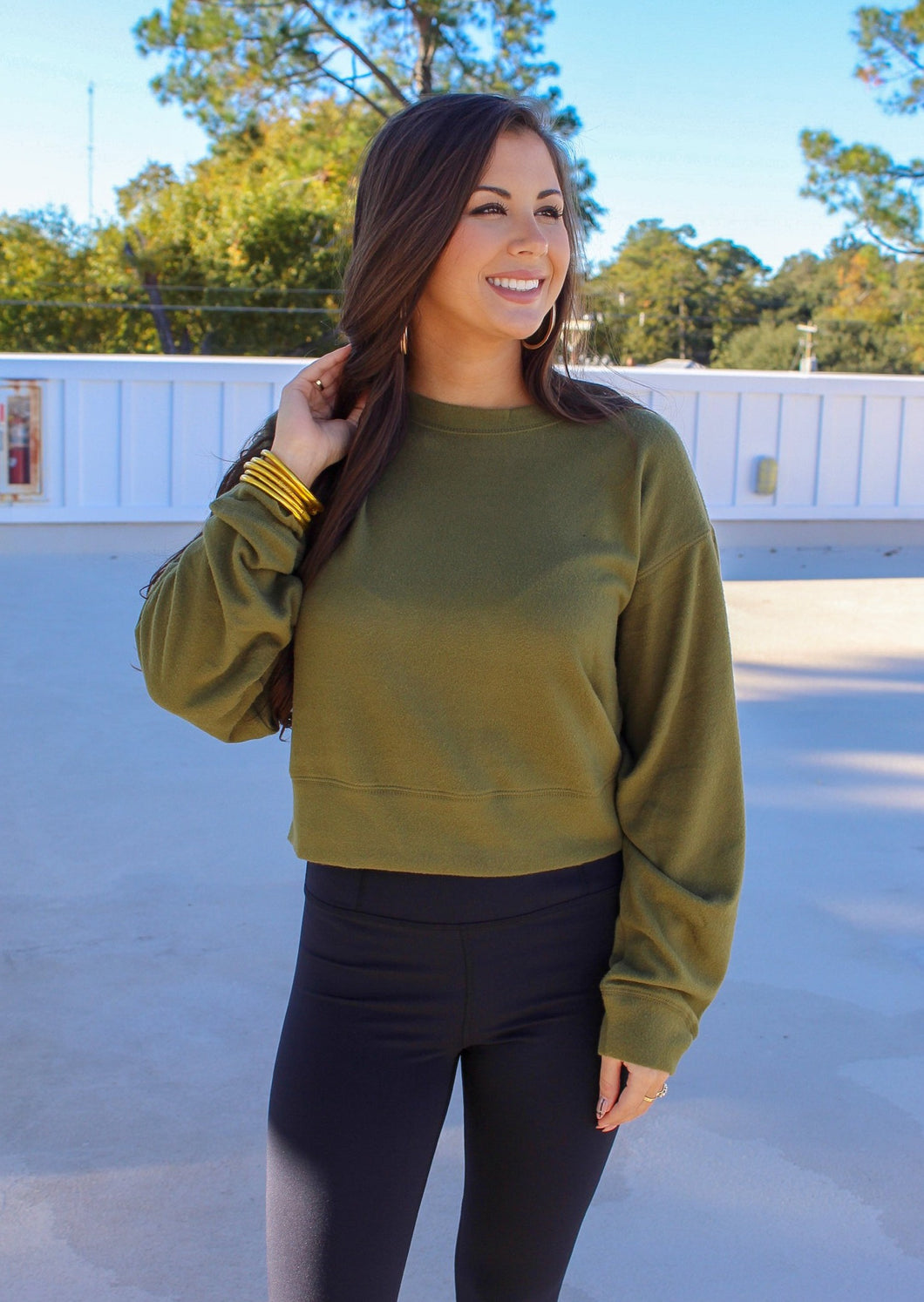 Michelle Round Neck Sweatshirt- Olive