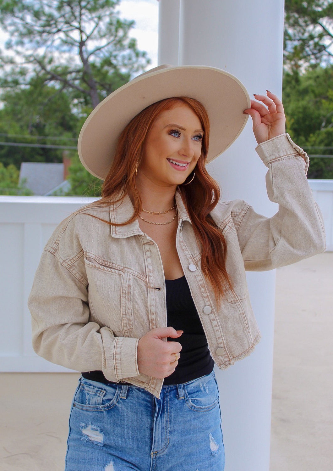 Adaline Washed Crop Jacket- Tan