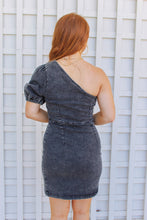 Load image into Gallery viewer, Parker One Shoulder Denim Dress- Black
