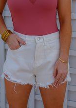 Load image into Gallery viewer, White Distrssed Frayed High- Waisted Shorts
