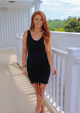 Load image into Gallery viewer, Haven Rushed Bodycon Midi Dress- Black
