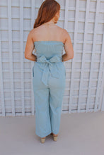 Load image into Gallery viewer, Jade Linen Smocking Ruffle Tube Top Jumpsuit- Powder Blue
