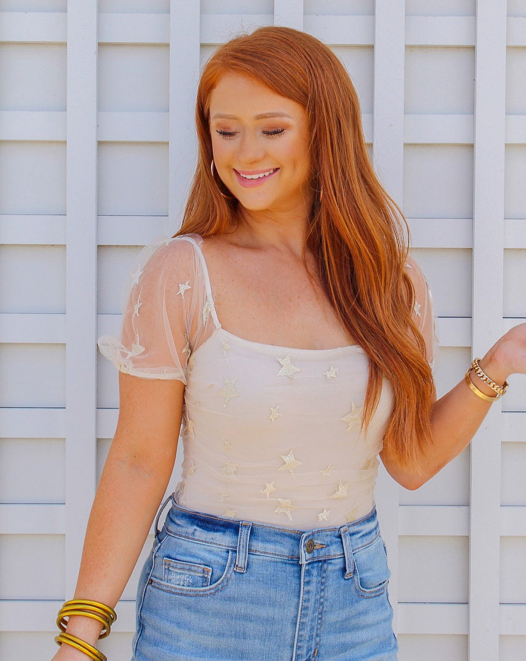 Sirius Star Shirring Mesh Bodysuit