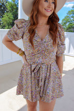 Load image into Gallery viewer, Bitsey Floral Puff Sleeve Romper- Mustard
