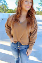 Load image into Gallery viewer, Logan V Neck Long Sleeve Crop- Brown
