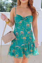 Load image into Gallery viewer, Wild Child Floral Ruched Mini Dress- Green
