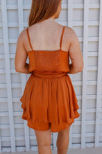 Load image into Gallery viewer, Ashlyn Surplice Tiered Romper- Camel
