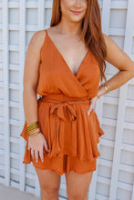 Load image into Gallery viewer, Ashlyn Surplice Tiered Romper- Camel
