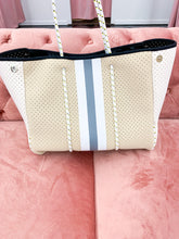 Load image into Gallery viewer, Neoprene Tote- Tan &amp; Grey Stripe
