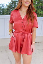Load image into Gallery viewer, Amelia Short Sleeve Satin Romper- Apricot
