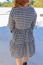 Load image into Gallery viewer, Sue Plaid Collared Babydoll Dress- Black
