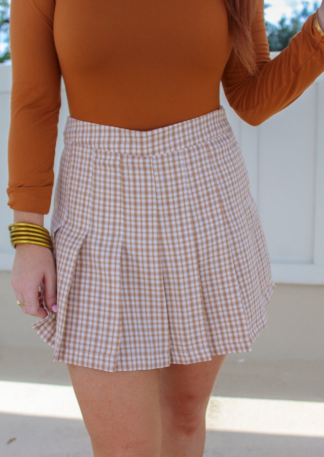 Katee Plaid Tennis Skort- Taupe