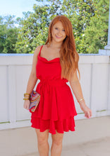 Load image into Gallery viewer, Belle Cowl Neck Tiered Dress- Red
