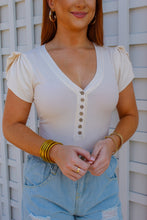 Load image into Gallery viewer, Hala Ivory Puff Sleeve Button Up Bodysuit
