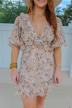 Load image into Gallery viewer, Danielle Cheetah Ruffle V Neck Open Dress- Cream
