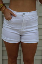 Load image into Gallery viewer, White Cuffed Distressed Shorts
